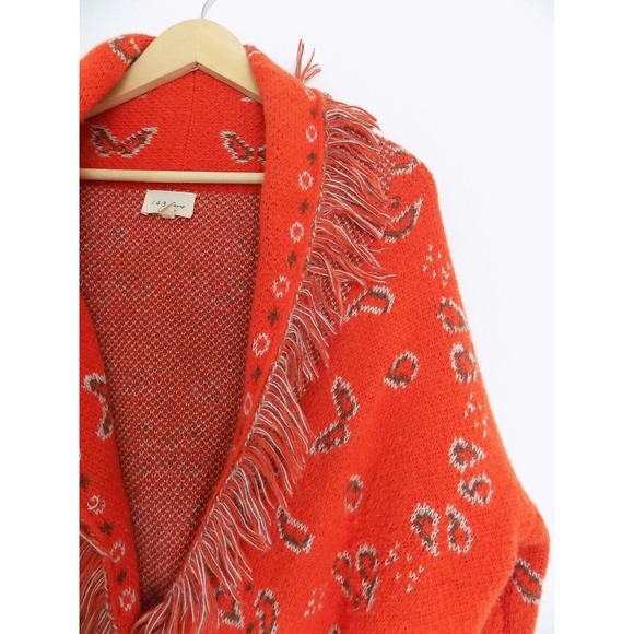 143 Story by Line Up sweater orange fringed cropped womens size Medium - Picture 6 of 14
